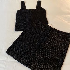 BLACK BEADED TOP WITH MATCHING SKIRT